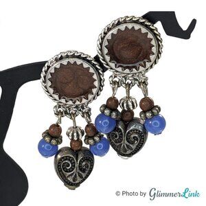 Vintage Oops A Daisy Brown Enamel Blue Beads Ornate Heart Tribal Southwestern St